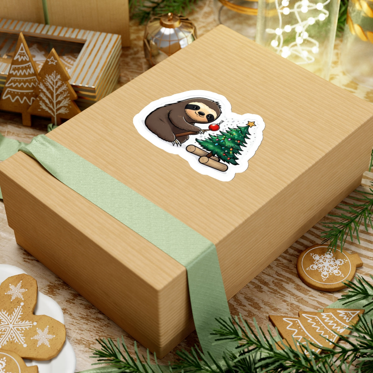 Sloth Decorating Christmas Tree Sticker