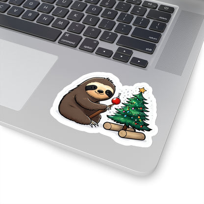 Sloth Decorating Christmas Tree Sticker