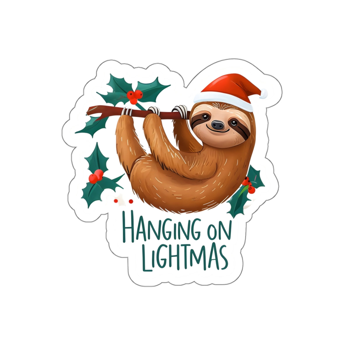 Hanging On Litmas Sloth Christmas Sticker