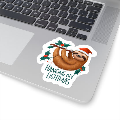 Hanging On Litmas Sloth Christmas Sticker