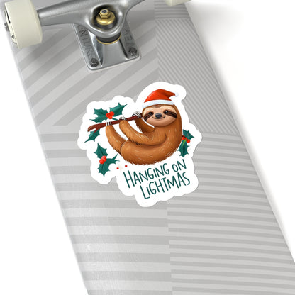 Hanging On Litmas Sloth Christmas Sticker