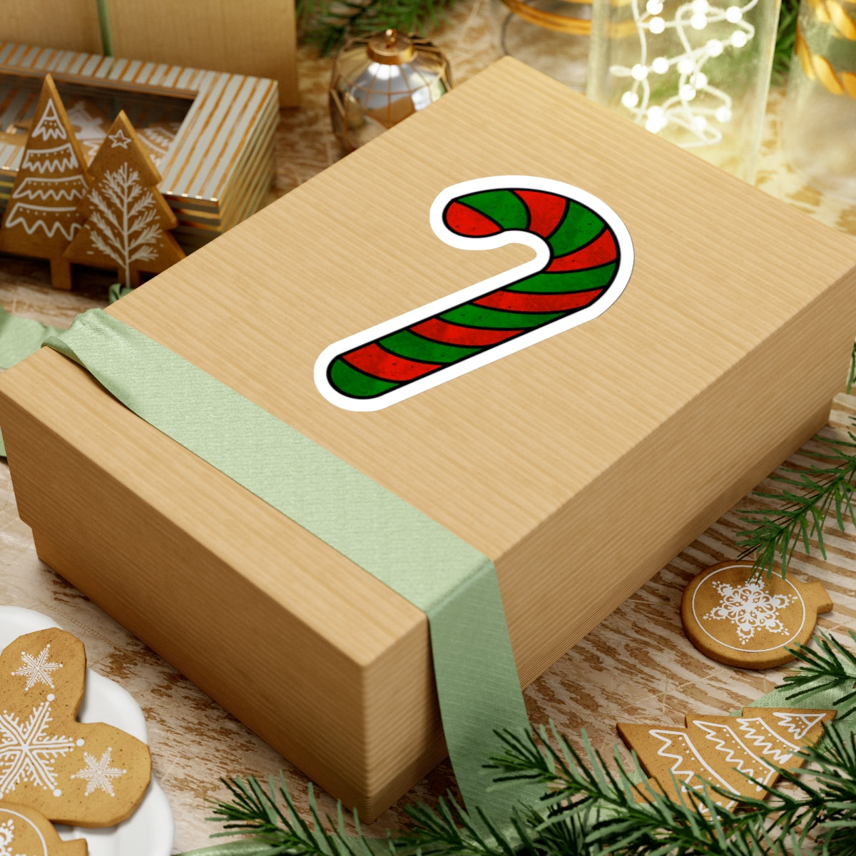 Green And Red Christmas Candy Cane Sticker